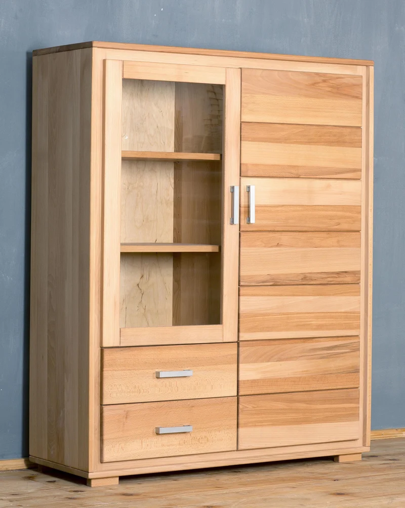Highboard Vitrine 2-türig Kernbuche Massivholz geölt, Genf