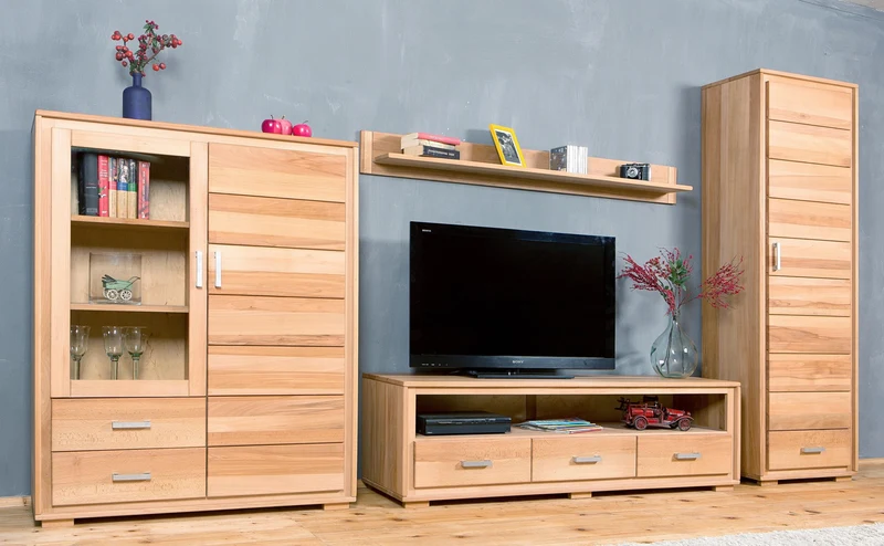 Highboard Vitrine 2-türig Kernbuche Massivholz geölt, Genf