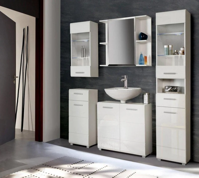 Badschrank Spiegelschrank AVEO 1 Tür, Front weiß Hochglanz, von Forte