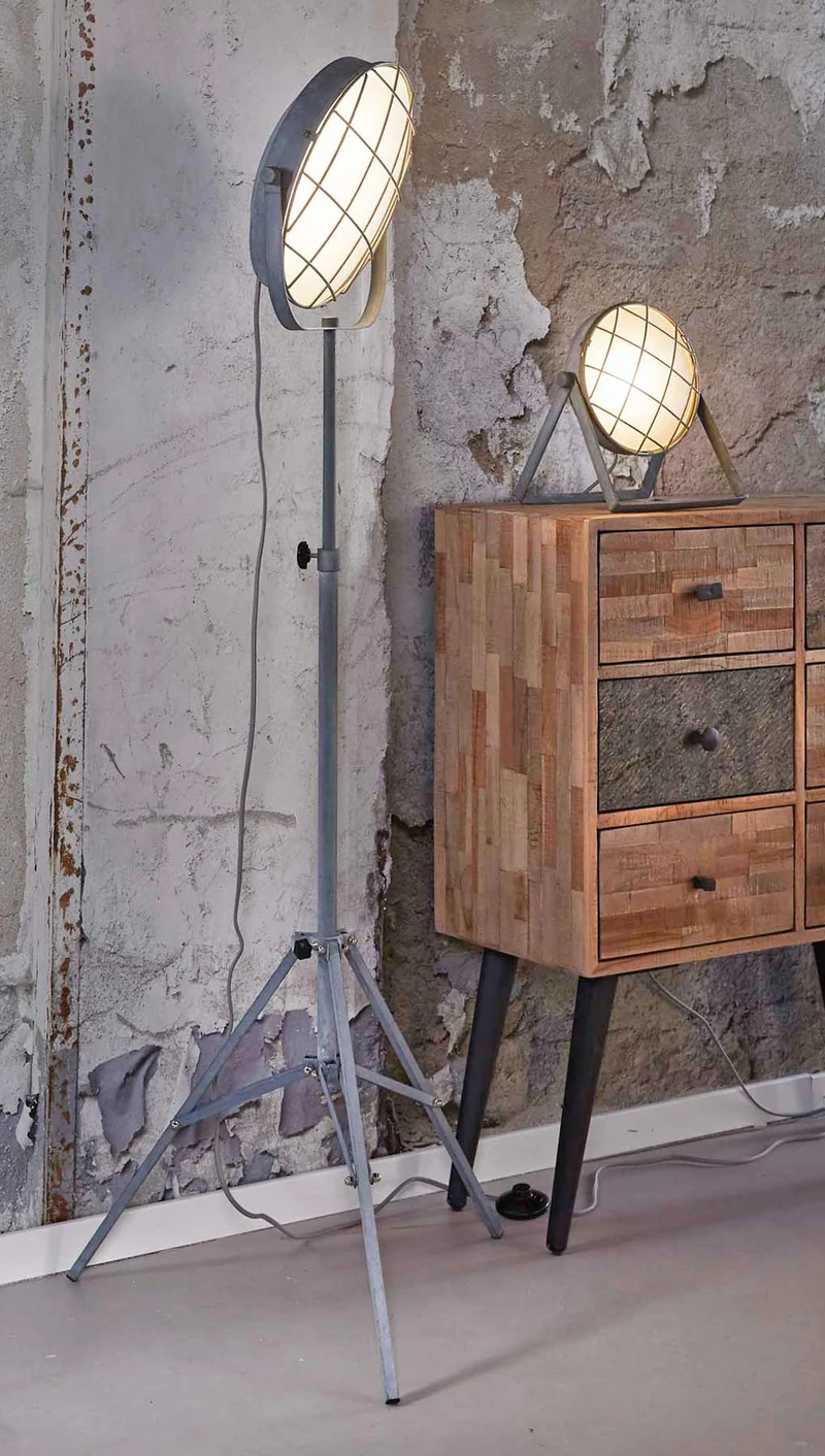 Stehleuchte Stativleuchte GRILL mit LED Metallschirm in Vintage Grey