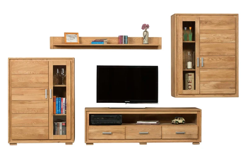 Wohnzimmerschrank Wildeiche massiv geölt, 4-teilig, Basel Set IV