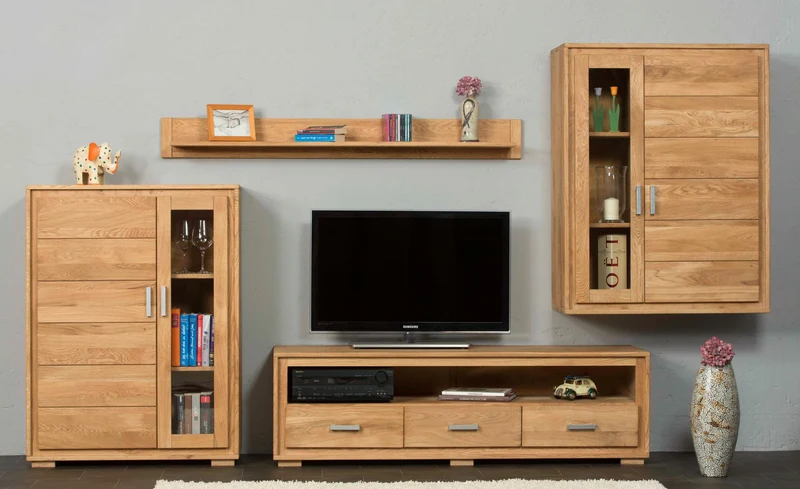 Wohnzimmerschrank Wildeiche massiv geölt, 4-teilig, Basel Set IV