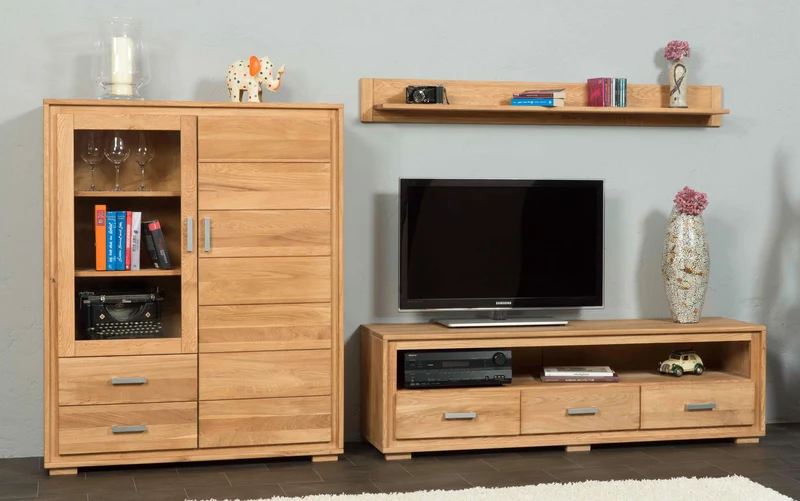 Wohnzimmerschrank Wildeiche massiv geölt, 3-teilig, Basel Set V
