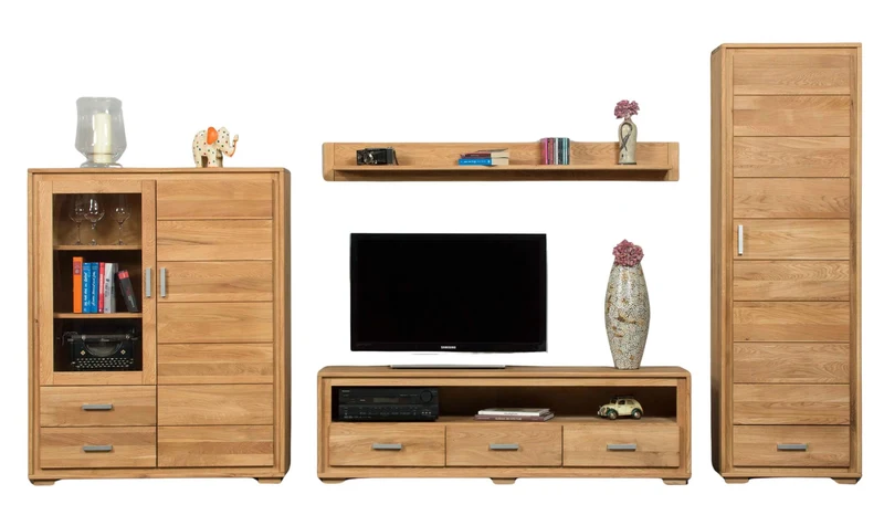 Wohnzimmerschrank Wildeiche massiv geölt, 4-teilig, Basel Set VI