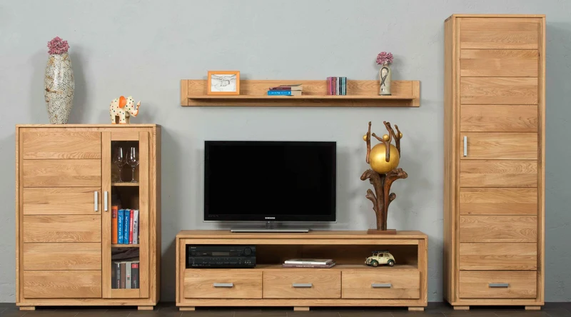 Wohnzimmerschrank Wildeiche massiv geölt, 4-teilig, Basel Set VII