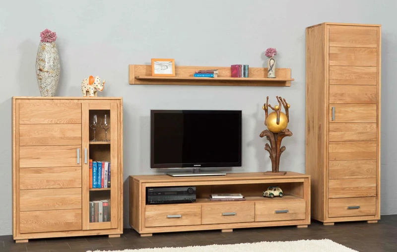 Wohnzimmerschrank Wildeiche massiv geölt, 4-teilig, Basel Set VII