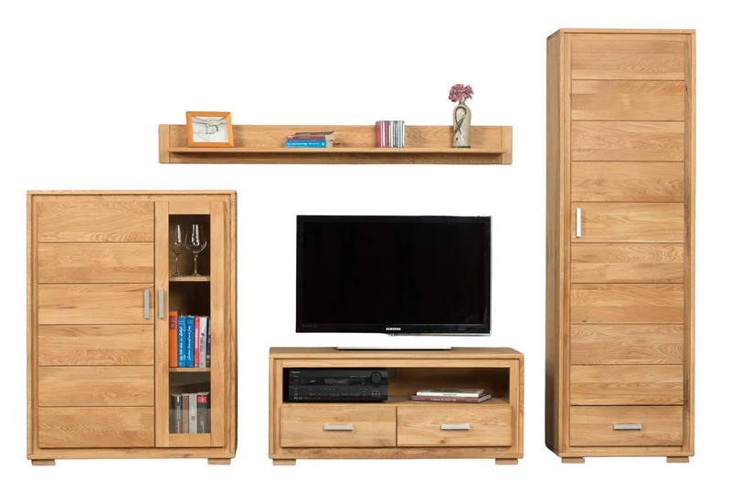 Wohnzimmerschrank Wildeiche Massivholz geölt, 4-teilig, Basel Set IIX