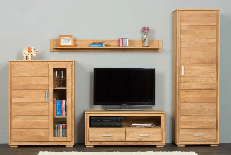 Wohnzimmerschrank Wildeiche Massivholz geölt, 4-teilig, Basel Set IIX