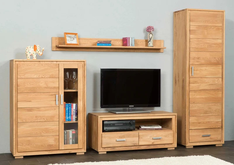 Wohnzimmerschrank Wildeiche Massivholz geölt, 4-teilig, Basel Set IIX