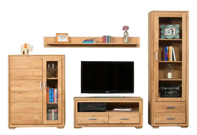 Wohnzimmerschrank Wildeiche massiv geölt, 4-teilig, Basel Set IX