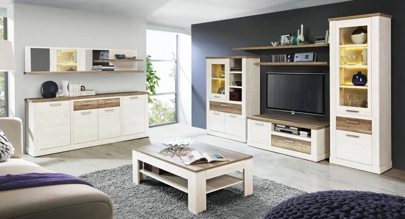 Couchtisch DURO 120 x 75 cm Optik Pinie weiß / Eiche antik