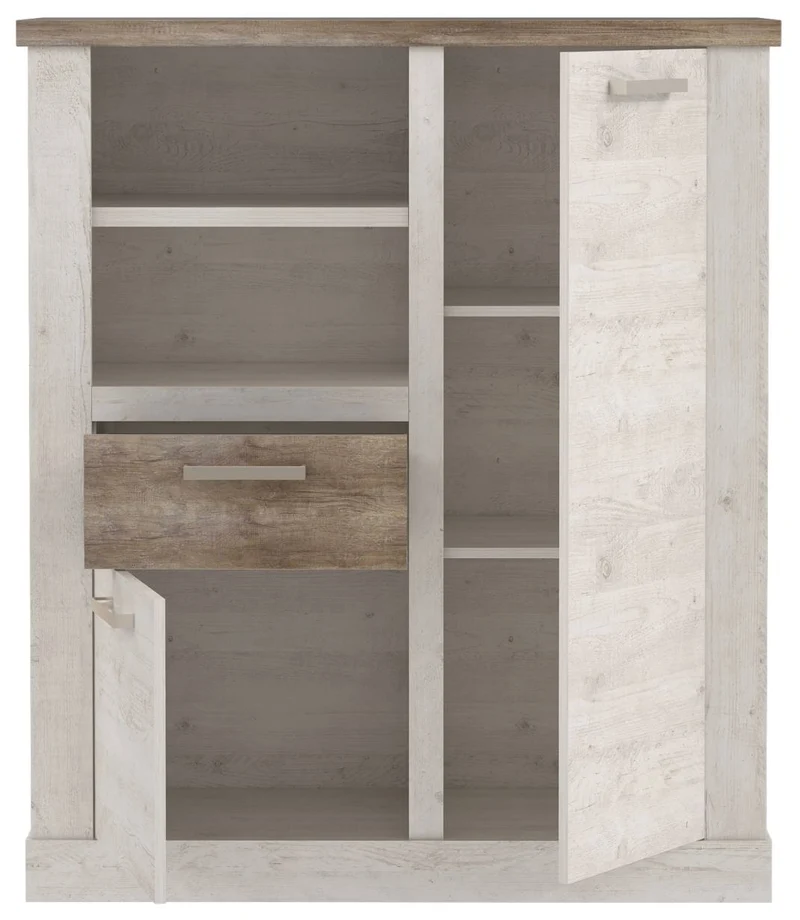 Highboard DURO, 2 trg. und 1 Schublade, in Pinie weiß antik von Forte