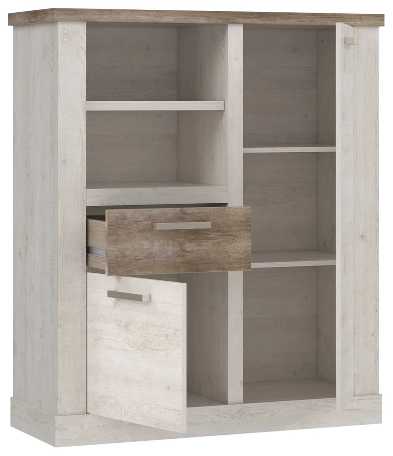 Highboard DURO, 2 trg. und 1 Schublade, in Pinie weiß antik von Forte