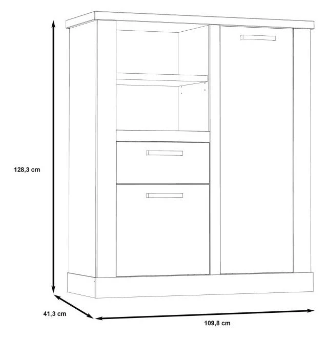 Highboard DURO, 2 trg. und 1 Schublade, in Pinie weiß antik von Forte