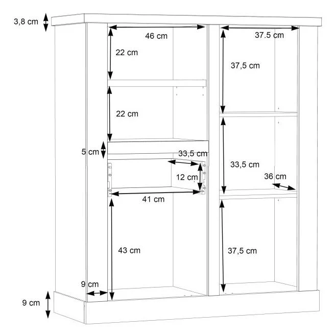Highboard DURO, 2 trg. und 1 Schublade, in Pinie weiß antik von Forte