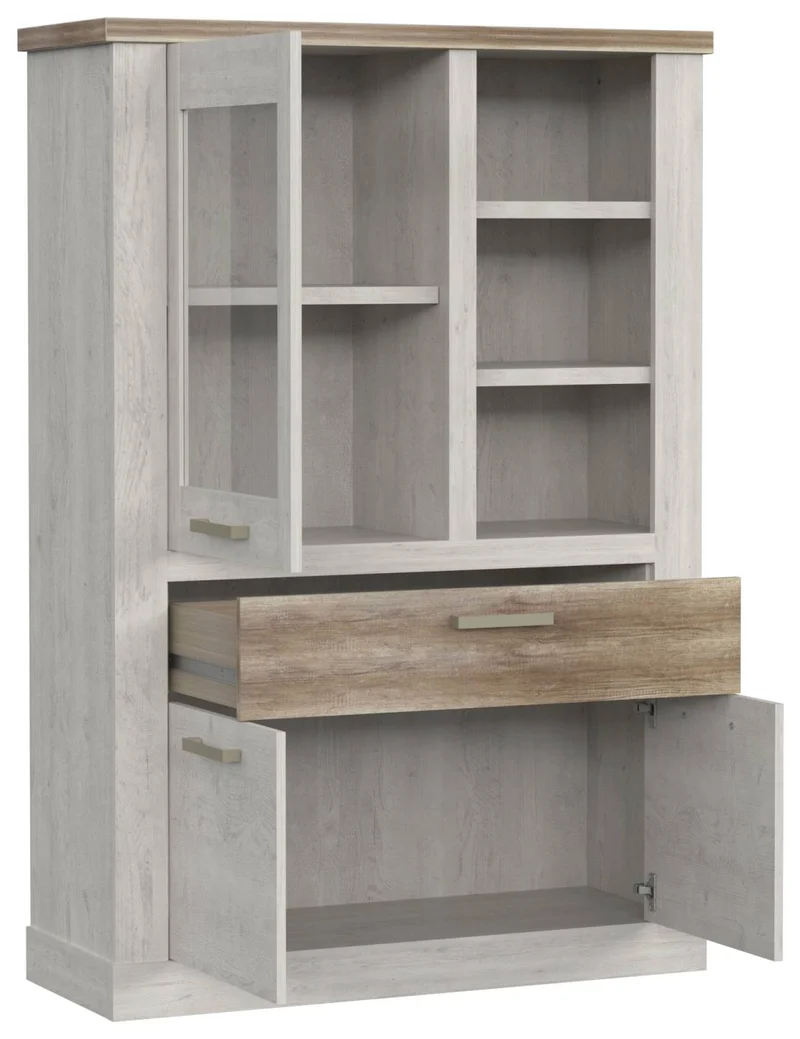 Wohnzimmerschrank DURO, Pinie weiß/Eiche Antik, 5-teilig, Forte