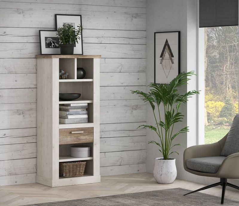 Regal DURO Bücherregal 1 Schublade - Optik: Pinie weiß antik