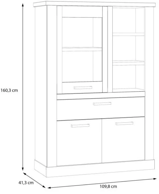 Highboard - Vitrine DURO, Schrank 1+2 Türen, Optik: Pinie weiß antik