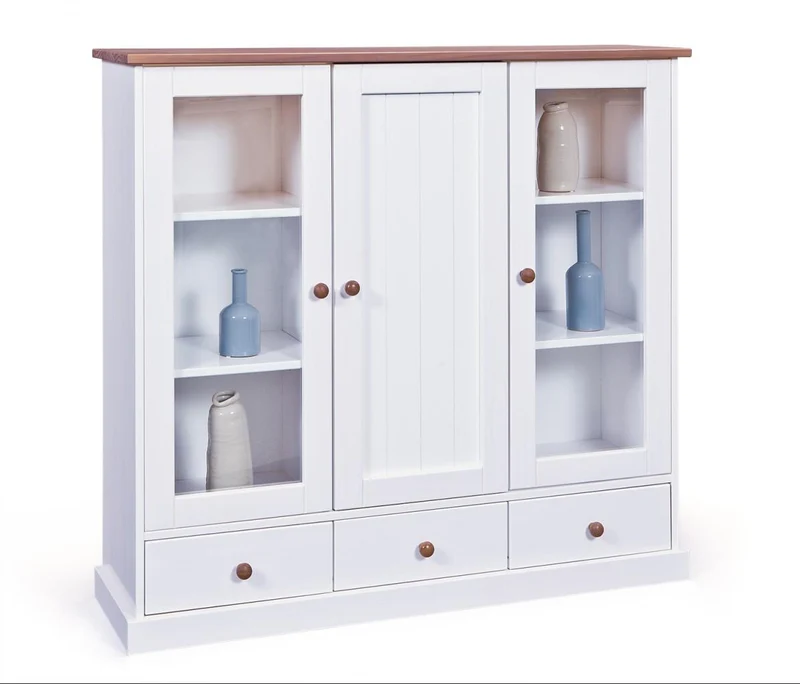 Vitrine Westerland 3-türig im Landhausstil - Massivholz
