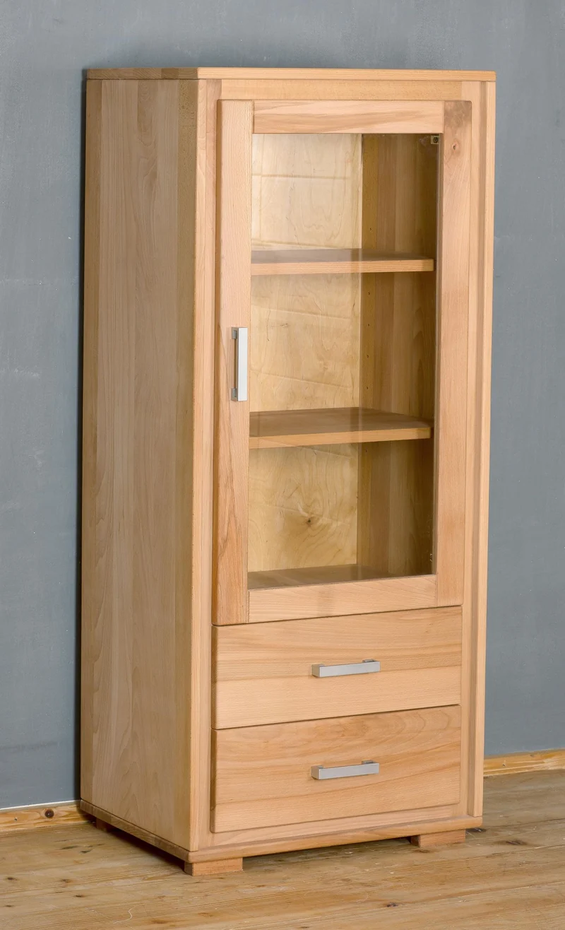 Mini Vitrine 1-türig rechts Kernbuche Massivholz geölt, Genf