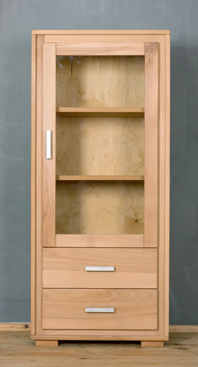 Mini Vitrine 1-türig rechts Kernbuche Massivholz geölt, Genf