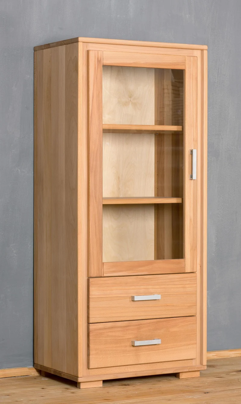 Mini Vitrine 1-türig links Kernbuche Massivholz geölt, Genf
