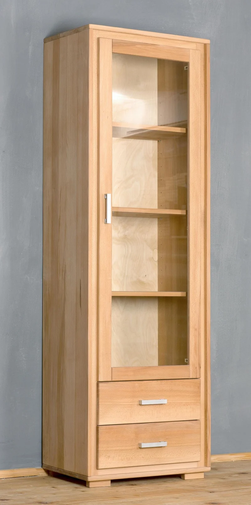 Vitrine 1-türig rechts Kernbuche Massivholz geölt, Genf