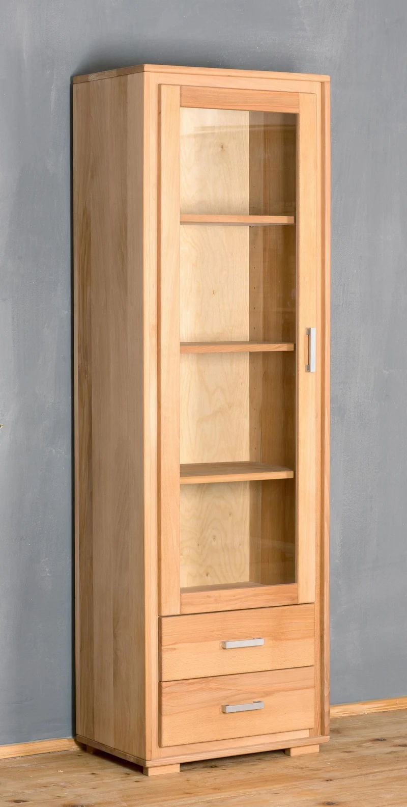 Vitrine 1-türig links Kernbuche Massivholz geölt, Genf