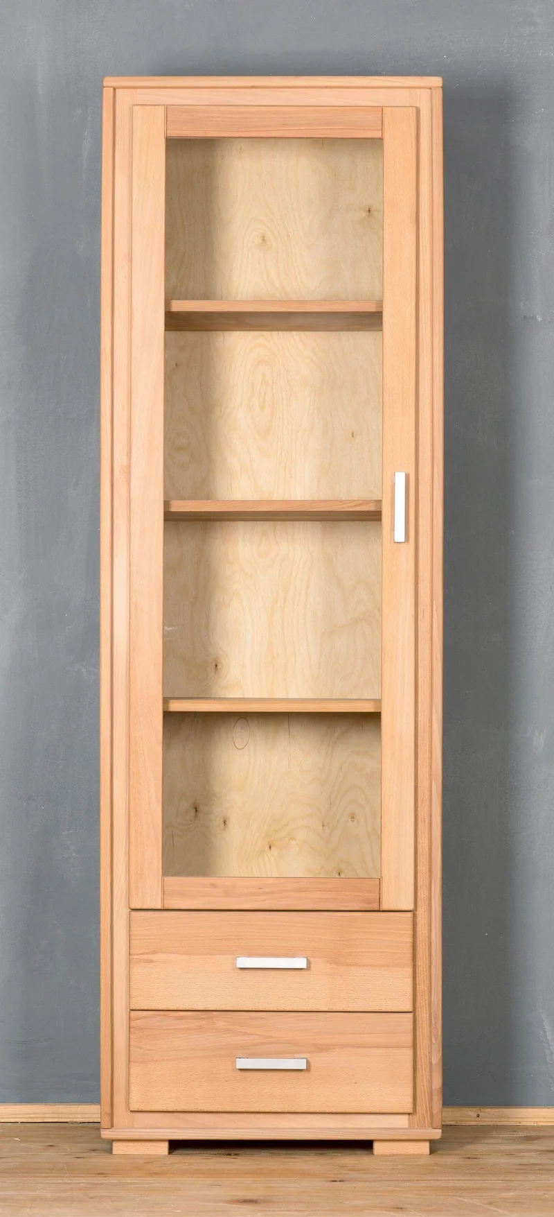 Vitrine 1-türig links Kernbuche Massivholz geölt, Genf