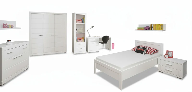 Jugendzimmer SNOW Weiß | Komplett-Set 7-tlg. mit Bett 140x200 | Forte