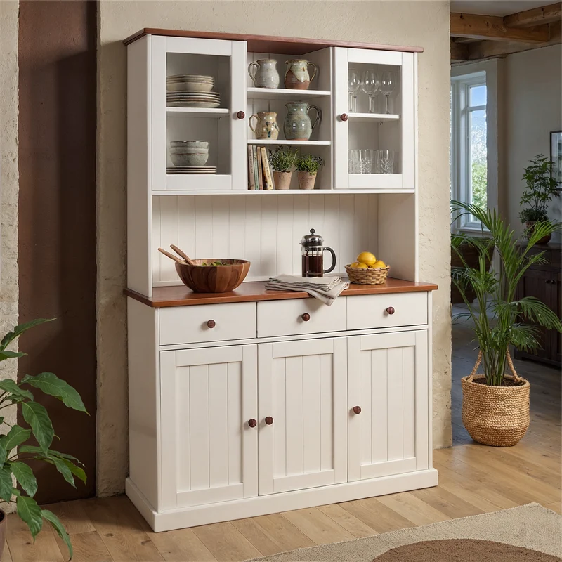 Buffet Vitrine Westerland 5-türig im Landhausstil - Massivholz