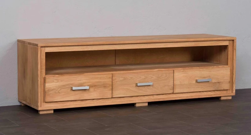 TV-Lowboard 3 Schubladen Wildeiche Massivholz geölt, Basel