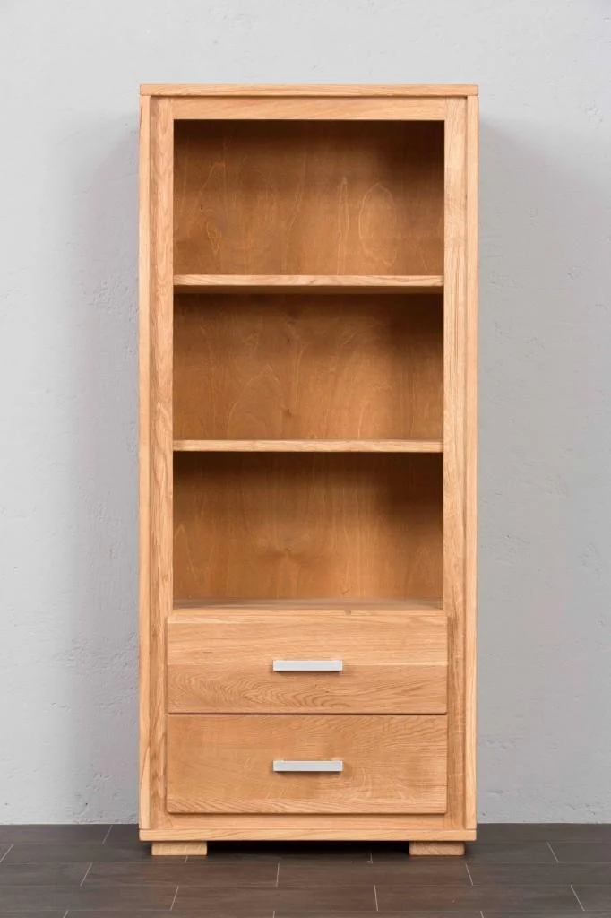 Regal 139 cm, 2 Schubladen, Wildeiche Massivholz geölt, Basel