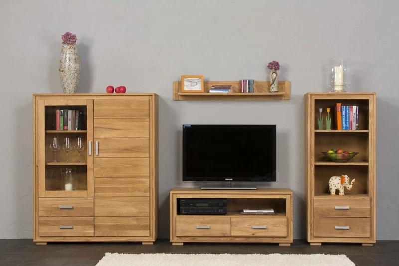 Regal 139 cm, 2 Schubladen, Wildeiche Massivholz geölt, Basel