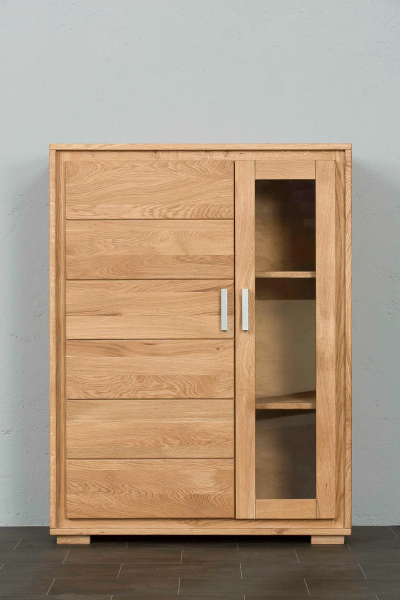 Vitrine 2-türig 121 cm Wildeiche Massivholz geölt, Basel