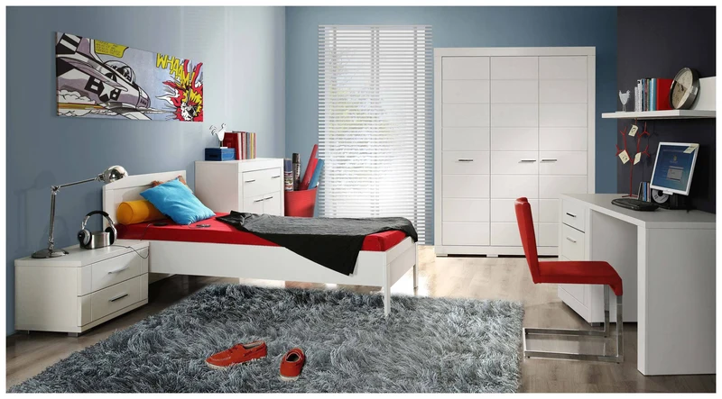 Jugendzimmer SNOW Komplett-Set 6-tlg. Bett 90 cm Weiß