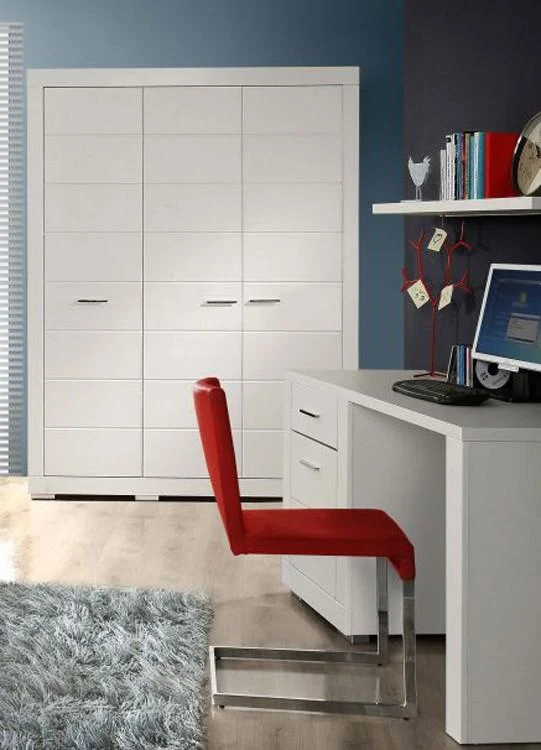 Kleiderschrank SNOW Schrank, 3 Türen, Facheinteilung, Weiß matt