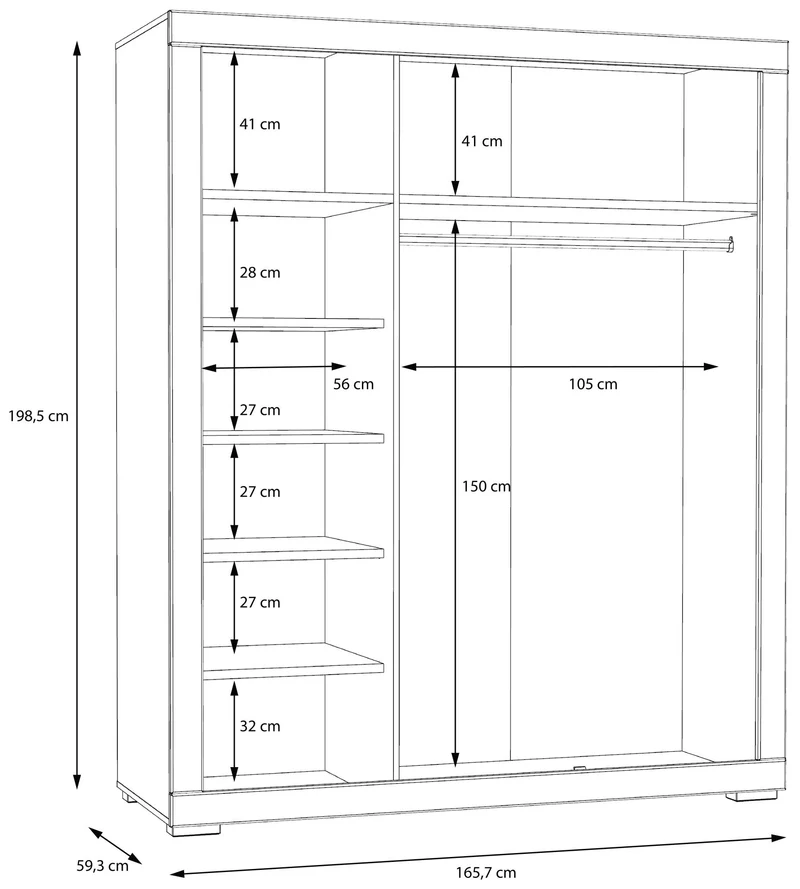 Kleiderschrank SNOW Schrank, 3 Türen, Facheinteilung, Weiß matt