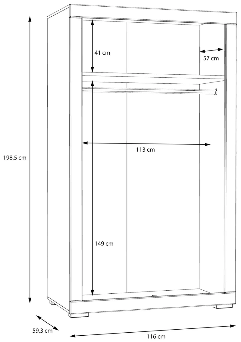 Kleiderschrank SNOW Schrank, 2 Türen, Breite 116 cm Weiß matt