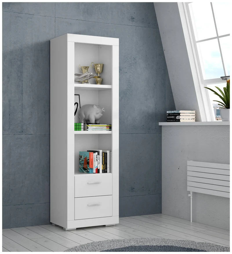 Regal SNOW Bücherregal, 2 Schubladen, Breite 61 cm, Weiß matt, Forte