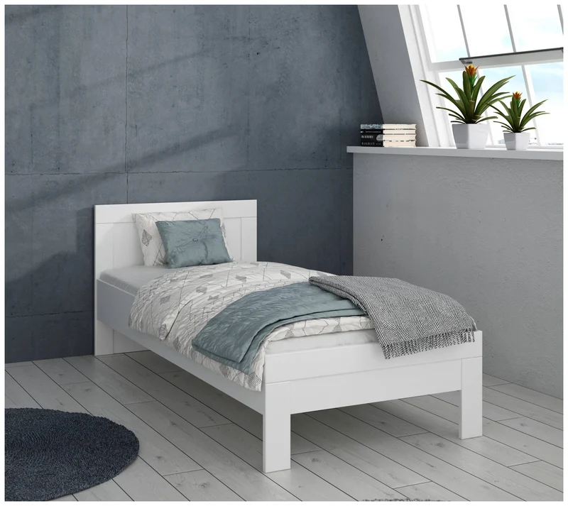 Jugendbett SNOW Bett 90 x 200 cm, Einzelbett in Weiß matt