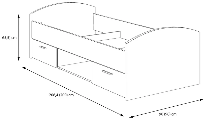 Jugendbett Winnie 90 x 200 cm mit 2 Schubladen - Sonoma Eiche / Weiß