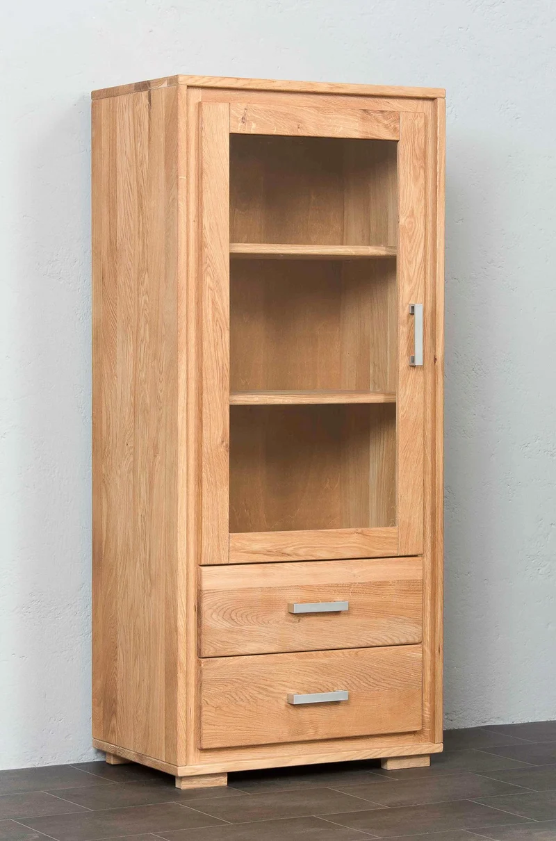 Mini Vitrine 1-türig links Wildeiche Massivholz geölt, Basel