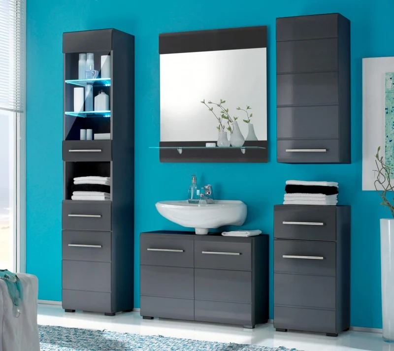 Hängeschrank CHROME Badezimmerschrank 1 Tür, Optik grau-metallic