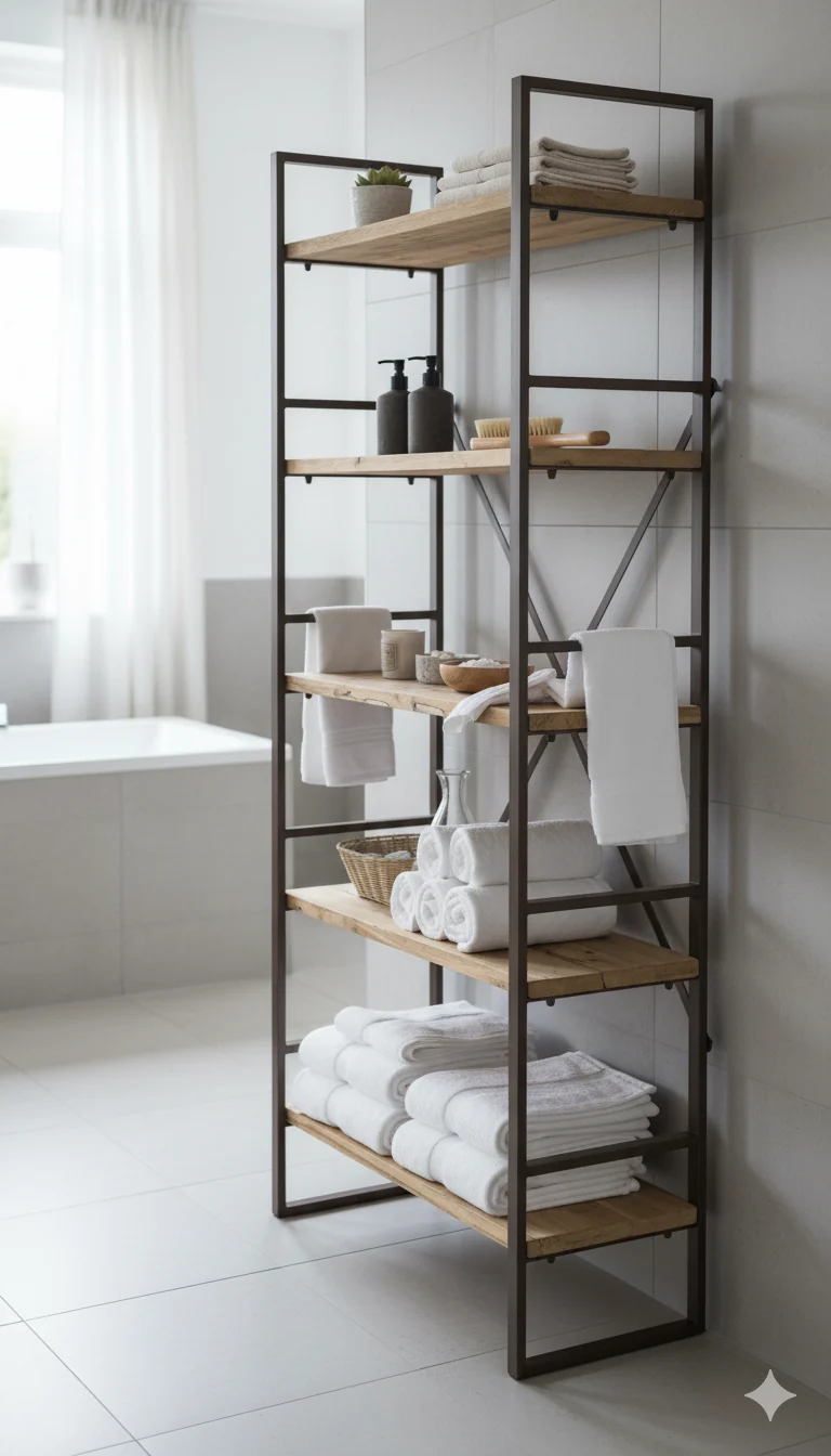 Regal Eisenregal ROSSINO Antik Braun, 5 Fächer aus alten Ulmenholz