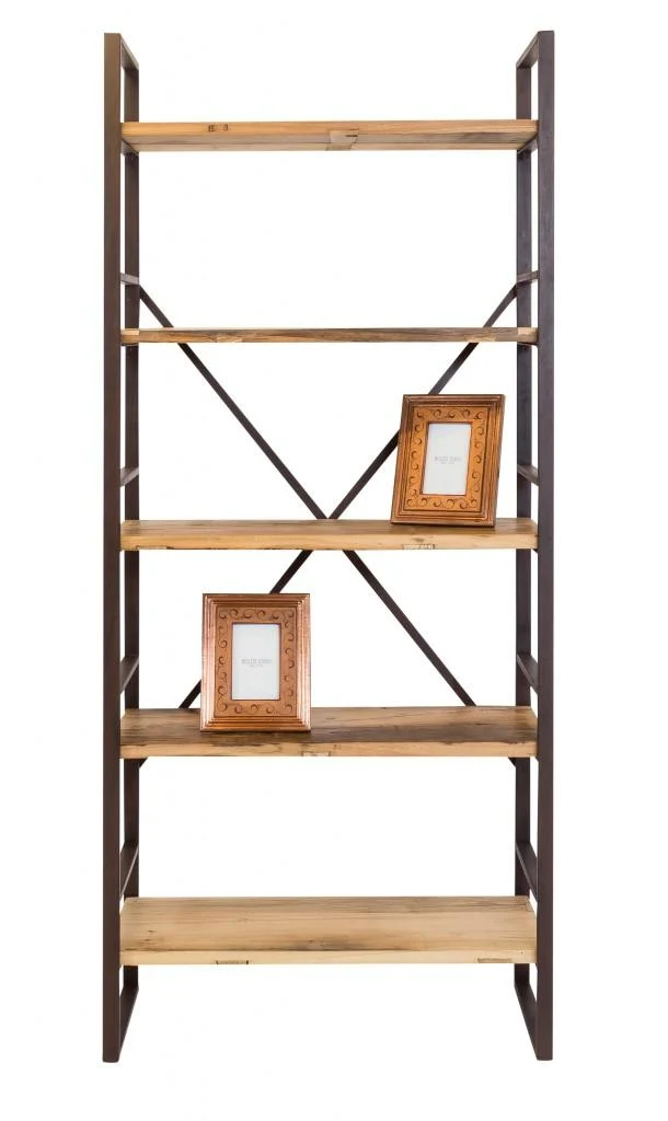 Regal Eisenregal ROSSINO Antik Braun, 5 Fächer aus alten Ulmenholz