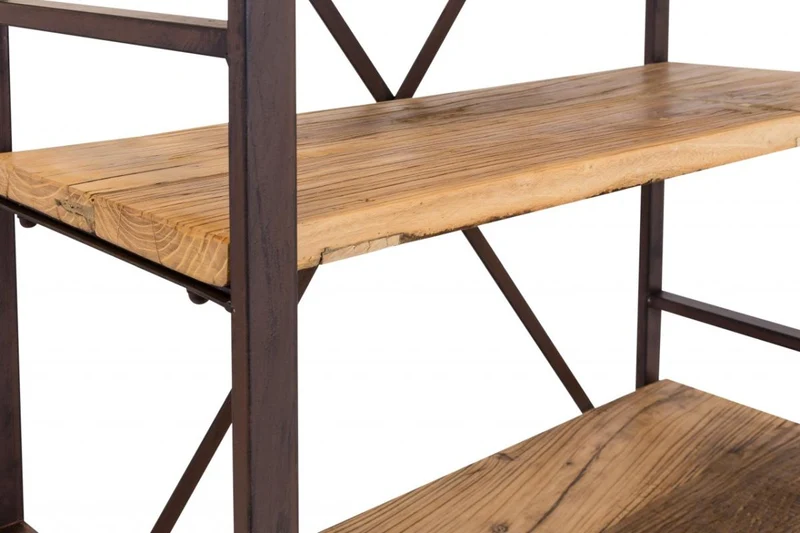 Regal Eisenregal ROSSINO Antik Braun, 5 Fächer aus alten Ulmenholz